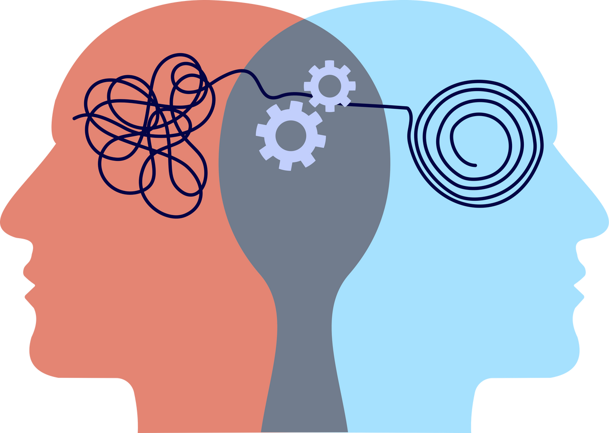 Two human heads with brain mental health   concept